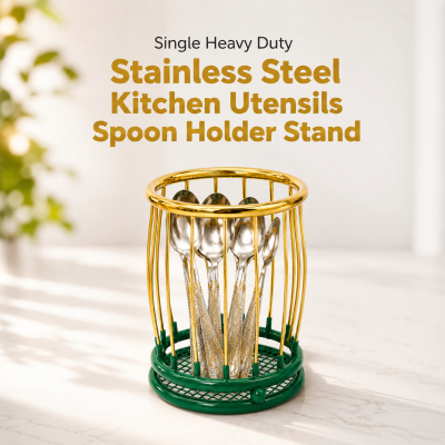 Single Heavy Duty Stainless Steel Kitchen Utensils Spoon Holder Stand (Golden) – Sustainable Tableware Organizer for Kitchen, Camping & Party